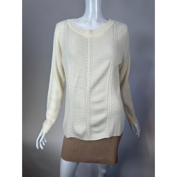 Womens Verve Ami Ivory Cable Knit Sweater Ribbed Acrylic Blend Long Sleeves XL - Picture 15 of 16